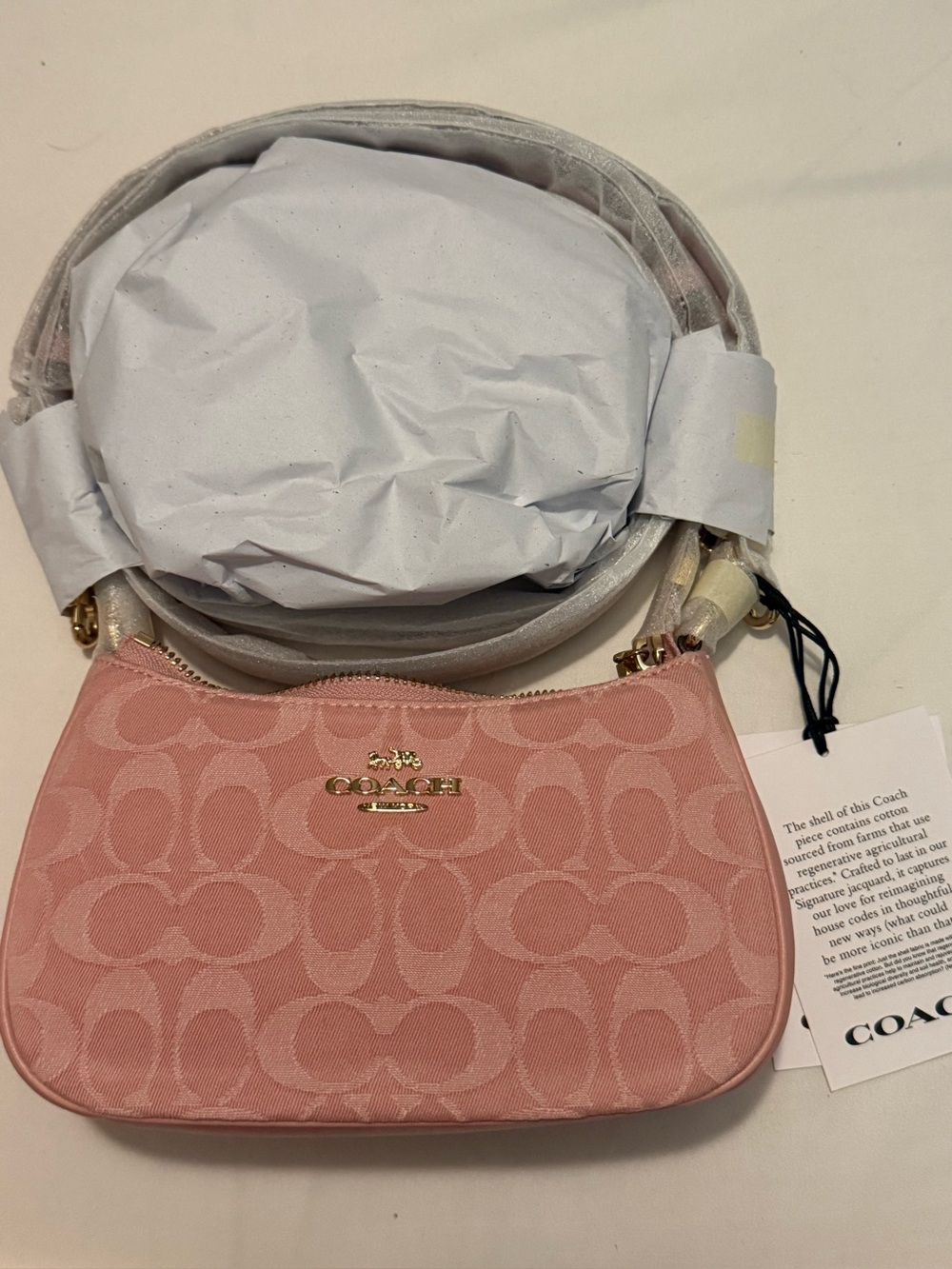 Coach Pink Debim Signature Canvas Shoulder/ Crossbody Bag with Gold Hardware